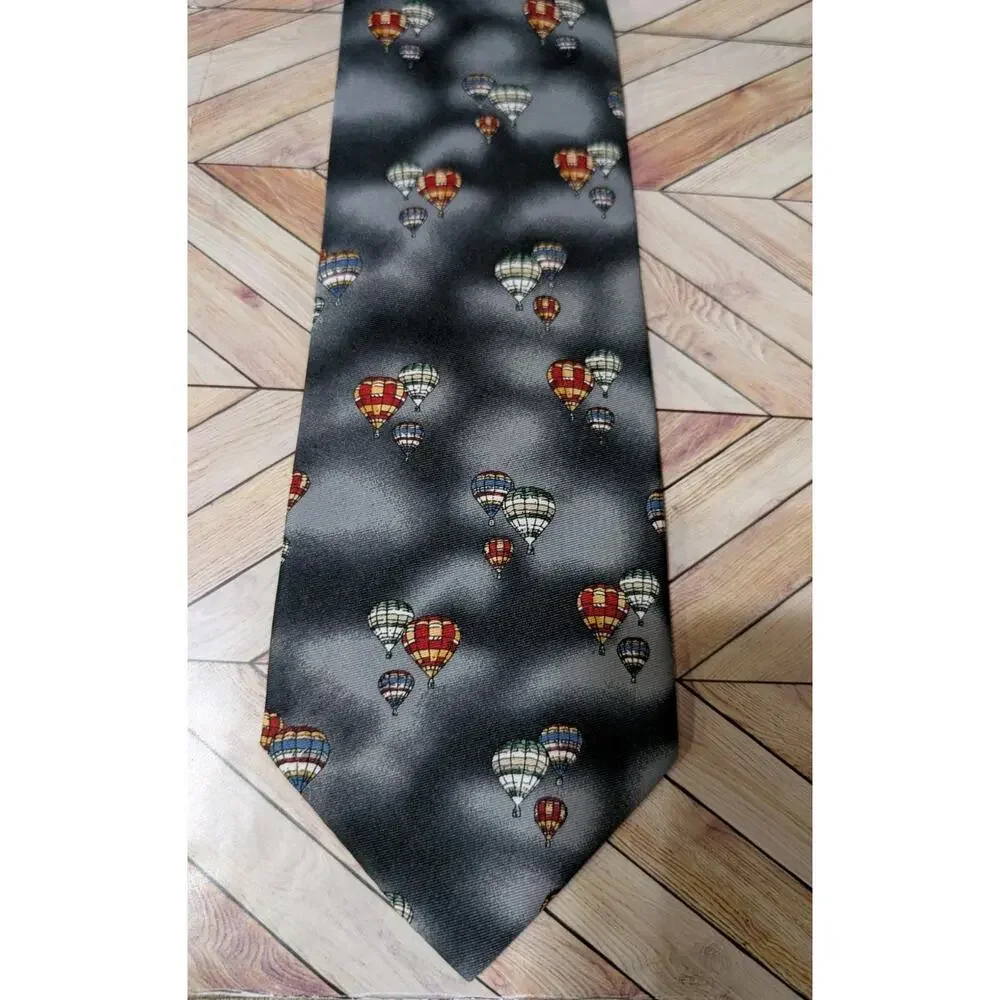 Pelini Roma Hot Air Balloon Novelty Gray and Black Handmade Necktie Polyester